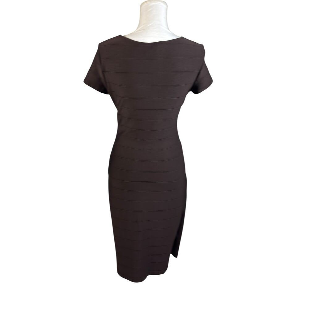 Joseph Ribkoff Ruched Sheath Dress Size 8 Bodycon Short Sleeve Brown Cocktail - Picture 6 of 10